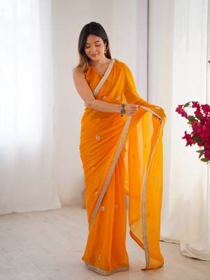 Yellow fancy partywear saree 5