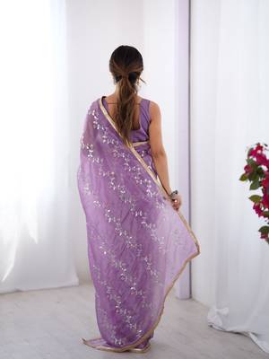 Purple gold crush sequins and mofis work saree 2