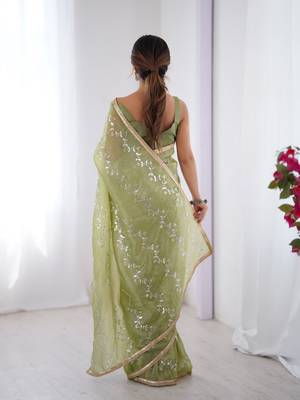 Pista gold crush sequins and mofis work saree 2