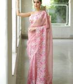Pink organza embroidered saree