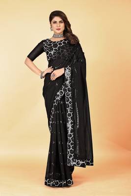 Black georgette sequins embroidery work saree 1