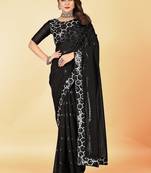 Black georgette sequins embroidery work saree