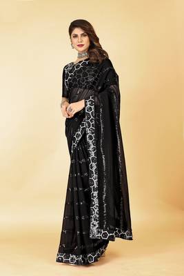 Black georgette sequins embroidery work saree 2