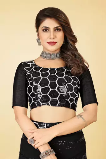 Black georgette sequins embroidery work saree