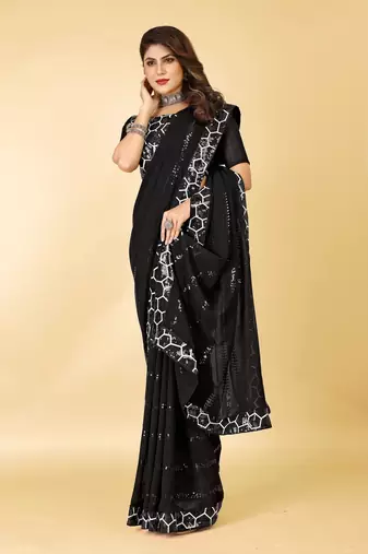 Black georgette sequins embroidery work saree