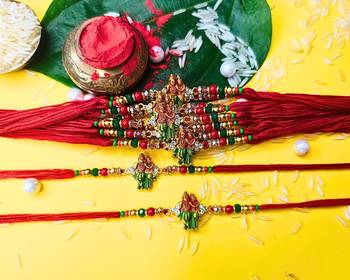combo of 12 beaded cotton thread with ad stones & meenakari designer rakhi for brother 1