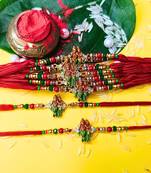 combo of 12 beaded cotton thread with ad stones & meenakari designer rakhi for brother