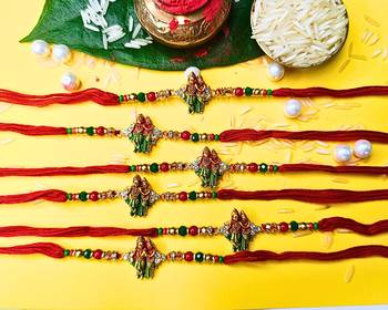 combo of 6 beaded cotton thread with ad stones & meenakari designer rakhi for brother 1
