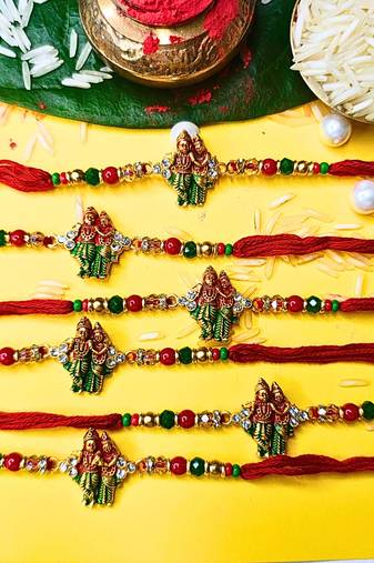 combo of 6 beaded cotton thread with ad stones & meenakari designer rakhi for brother