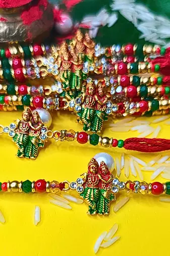 combo of 12 beaded cotton thread with ad stones & meenakari designer rakhi for brother