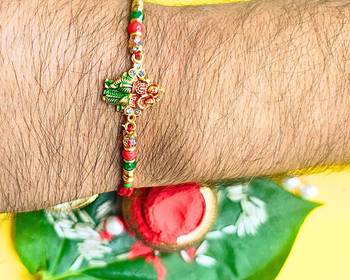 combo of 6 beaded cotton thread with ad stones & meenakari designer rakhi for brother 4
