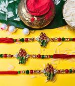 combo of 3 beaded cotton thread with ad stones & meenakari designer rakhi for brother