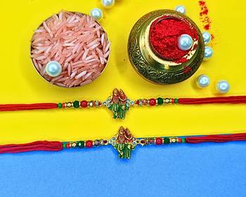 combo of  two beaded cotton thread with ad stones & meenakari designer rakhi for brother 1