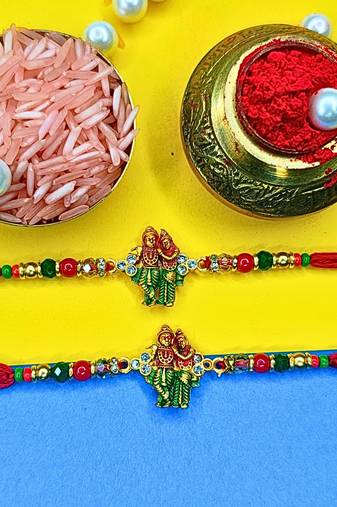 combo of  two beaded cotton thread with ad stones & meenakari designer rakhi for brother