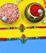 combo of  two beaded cotton thread with ad stones & meenakari designer rakhi for brother