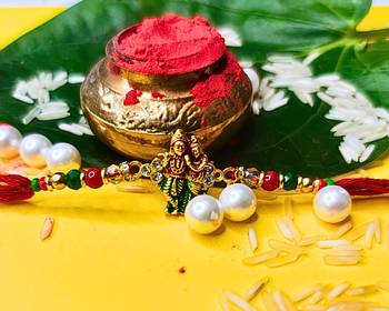 combo of 3 beaded cotton thread with ad stones & meenakari designer rakhi for brother 2