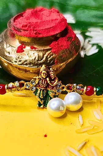 combo of 3 beaded cotton thread with ad stones & meenakari designer rakhi for brother