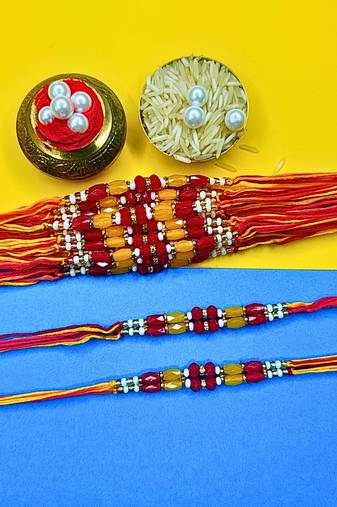 combo of 12 beaded cotton thread with ad stones & meenakari designer rakhi for brother