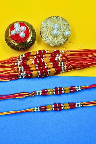 combo of 12 beaded cotton thread with ad stones & meenakari designer rakhi for brother