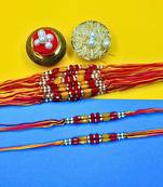 combo of 12 beaded cotton thread with ad stones & meenakari designer rakhi for brother