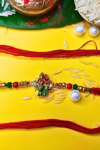 combo of  two beaded cotton thread with ad stones & meenakari designer rakhi for brother