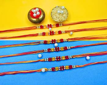 combo of 6 beaded cotton thread with ad stones & meenakari designer rakhi for brother 1
