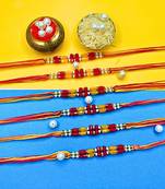 combo of 6 beaded cotton thread with ad stones & meenakari designer rakhi for brother