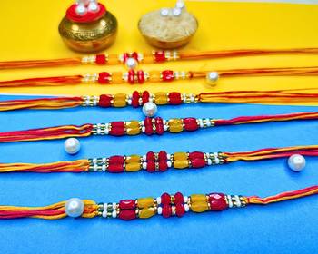 combo of 6 beaded cotton thread with ad stones & meenakari designer rakhi for brother 2