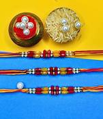 combo of 3 beaded cotton thread with ad stones & meenakari designer rakhi for brother