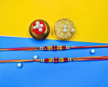 combo of two beaded cotton thread with ad stones & meenakari designer rakhi for brother 1