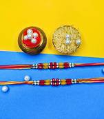 combo of two beaded cotton thread with ad stones & meenakari designer rakhi for brother