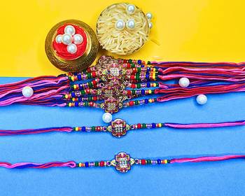 combo of 12 beaded cotton thread with ad stones & meenakari designer rakhi for brother 1