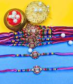 combo of 12 beaded cotton thread with ad stones & meenakari designer rakhi for brother