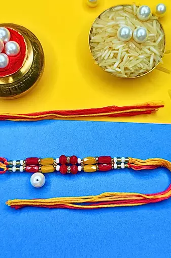 combo of 3 beaded cotton thread with ad stones & meenakari designer rakhi for brother