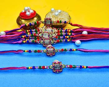 combo of 12 beaded cotton thread with ad stones & meenakari designer rakhi for brother 2