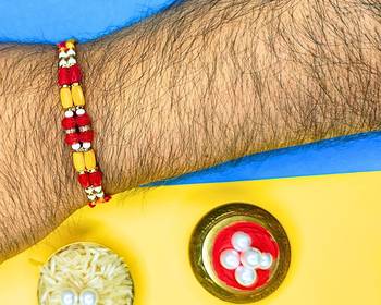 combo of 3 beaded cotton thread with ad stones & meenakari designer rakhi for brother 4