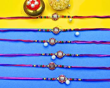 combo of 6 beaded cotton thread with ad stones & meenakari designer rakhi for brother 1