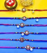 combo of 6 beaded cotton thread with ad stones & meenakari designer rakhi for brother