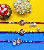 combo of 3 beaded cotton thread with ad stones & meenakari designer rakhi for brother