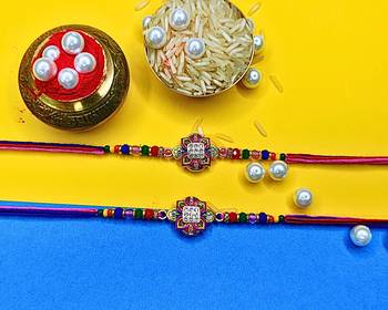 combo of two beaded cotton thread with ad stones & meenakari designer rakhi for brother 1
