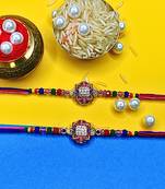 combo of two beaded cotton thread with ad stones & meenakari designer rakhi for brother