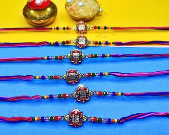 combo of 6 beaded cotton thread with ad stones & meenakari designer rakhi for brother 2