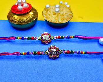 combo of two beaded cotton thread with ad stones & meenakari designer rakhi for brother 2