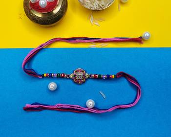 combo of 6 beaded cotton thread with ad stones & meenakari designer rakhi for brother 3