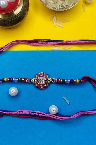 combo of 3 beaded cotton thread with ad stones & meenakari designer rakhi for brother