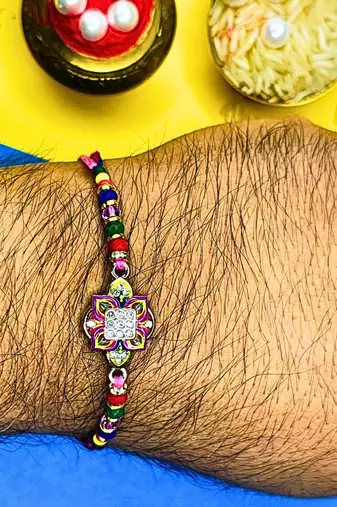 combo of 6 beaded cotton thread with ad stones & meenakari designer rakhi for brother