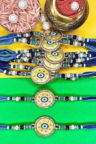 combo of 12 evil eye cotton thread with ad stones & meenakari designer rakhi for brother