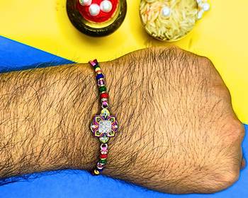 combo of 3 beaded cotton thread with ad stones & meenakari designer rakhi for brother 4