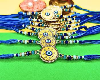 combo of 12 evil eye cotton thread with ad stones & meenakari designer rakhi for brother 2