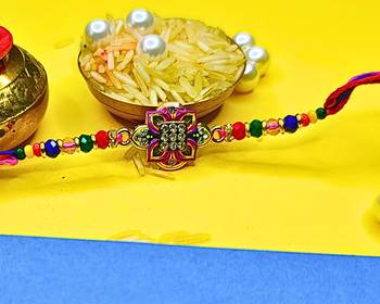 combo of two beaded cotton thread with ad stones & meenakari designer rakhi for brother 5